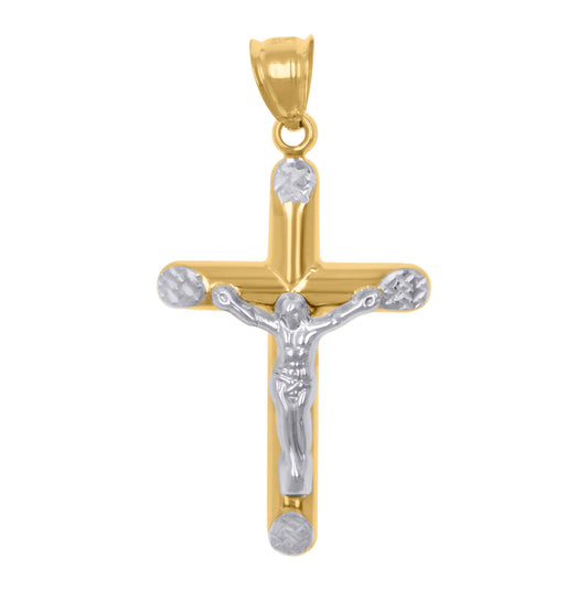 14K Two-tone Gold Mens Crucifix Cross Religious Charm Pendant