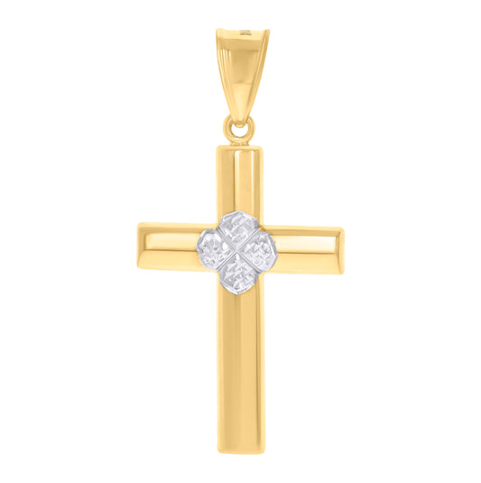 14K Two-Tone Gold Mens Cross Religious Charm Pendant