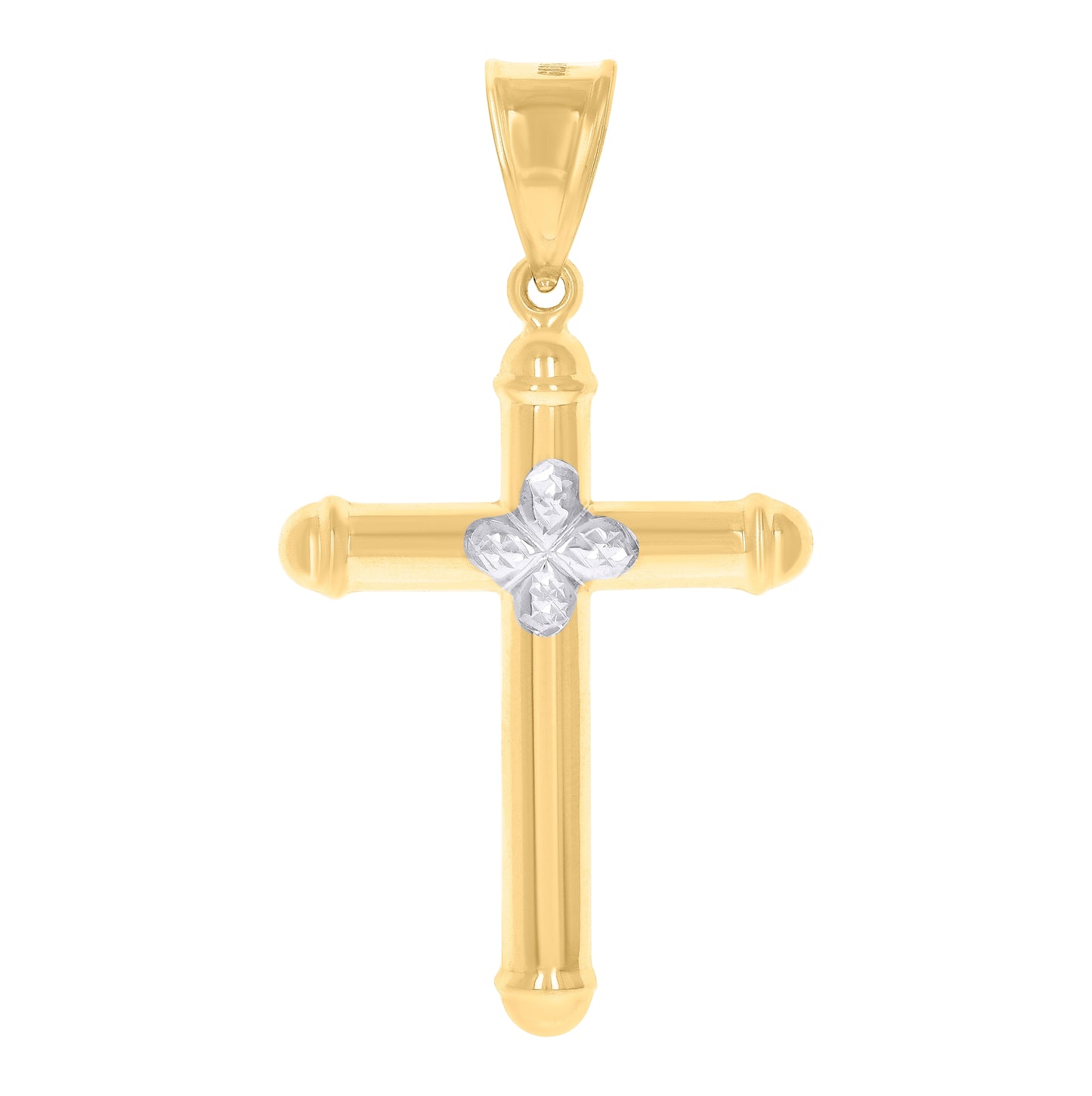 14K Two-Tone Gold Mens Cross Religious Charm Pendant