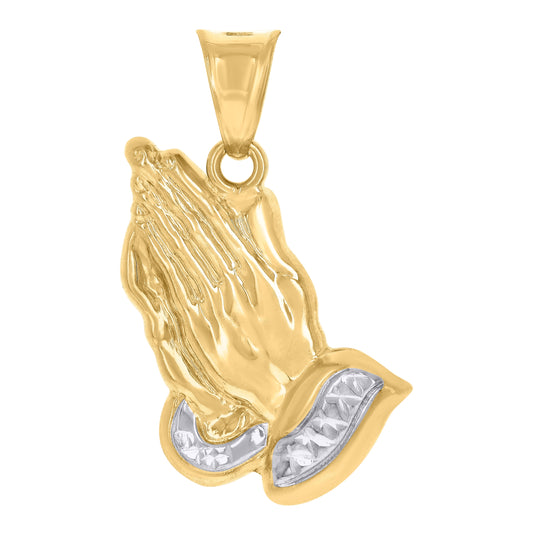 14K Two-tone Gold Unisex Praying Hands Symbols Religious Charm Pendant