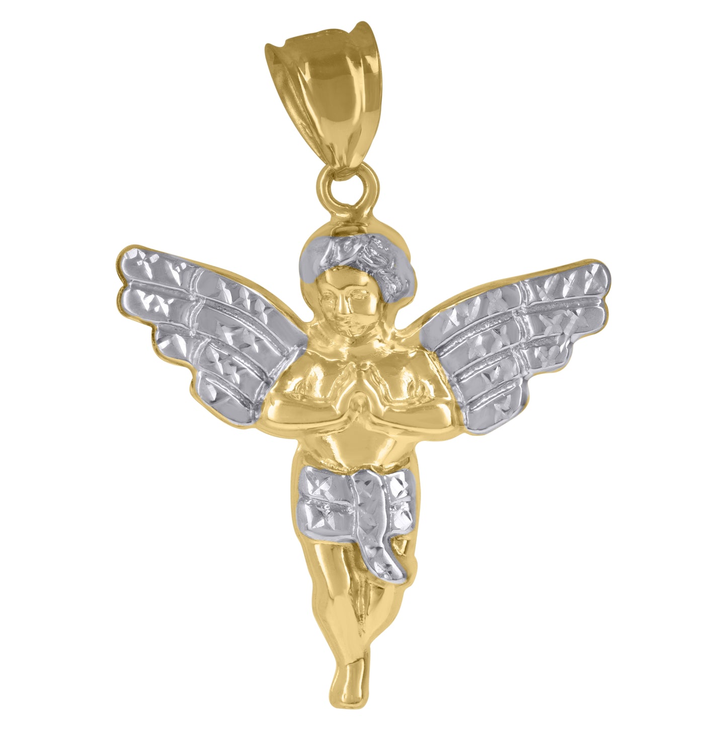 14K Two-tone Gold Mens Angel Religious Charm Pendant