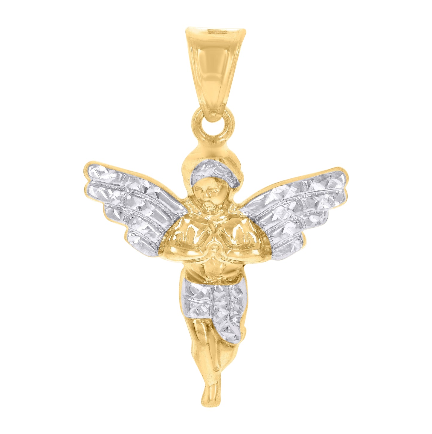 14K Two-Tone Gold Mens Angel Religious Charm Pendant