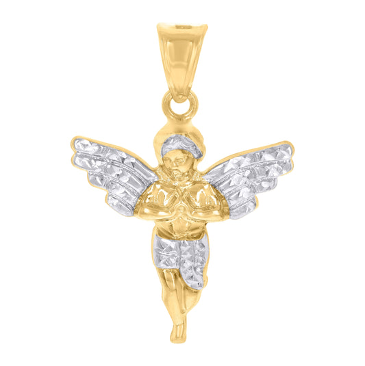 14K Two-Tone Gold Mens Angel Religious Charm Pendant