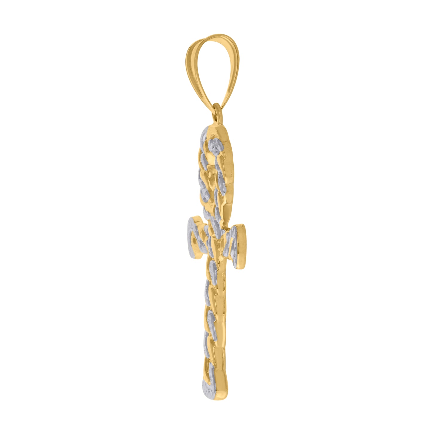 14K Two-tone Gold Mens Egyptian Ankh Cross Religious Charm Pendant