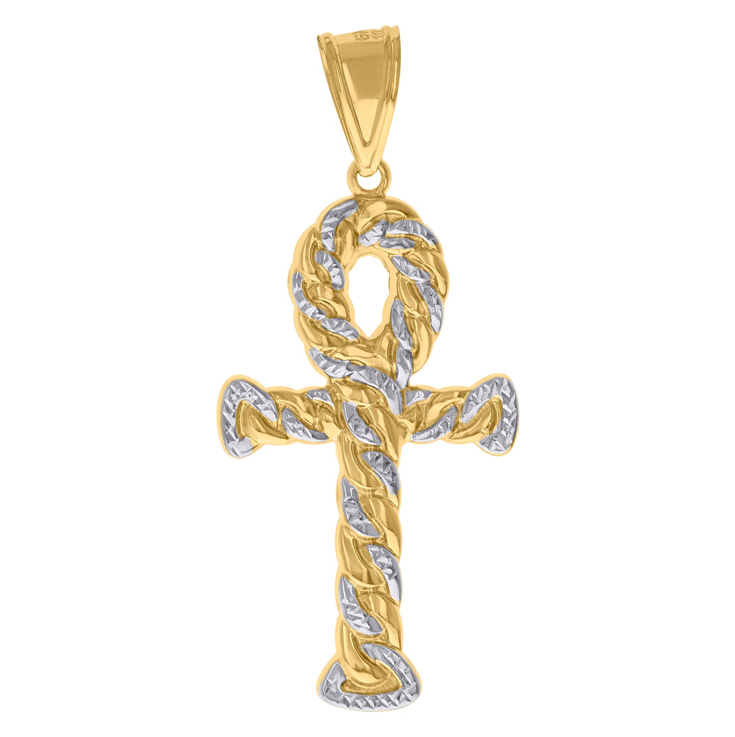 14K Two-tone Gold Mens Egyptian Ankh Cross Religious Charm Pendant