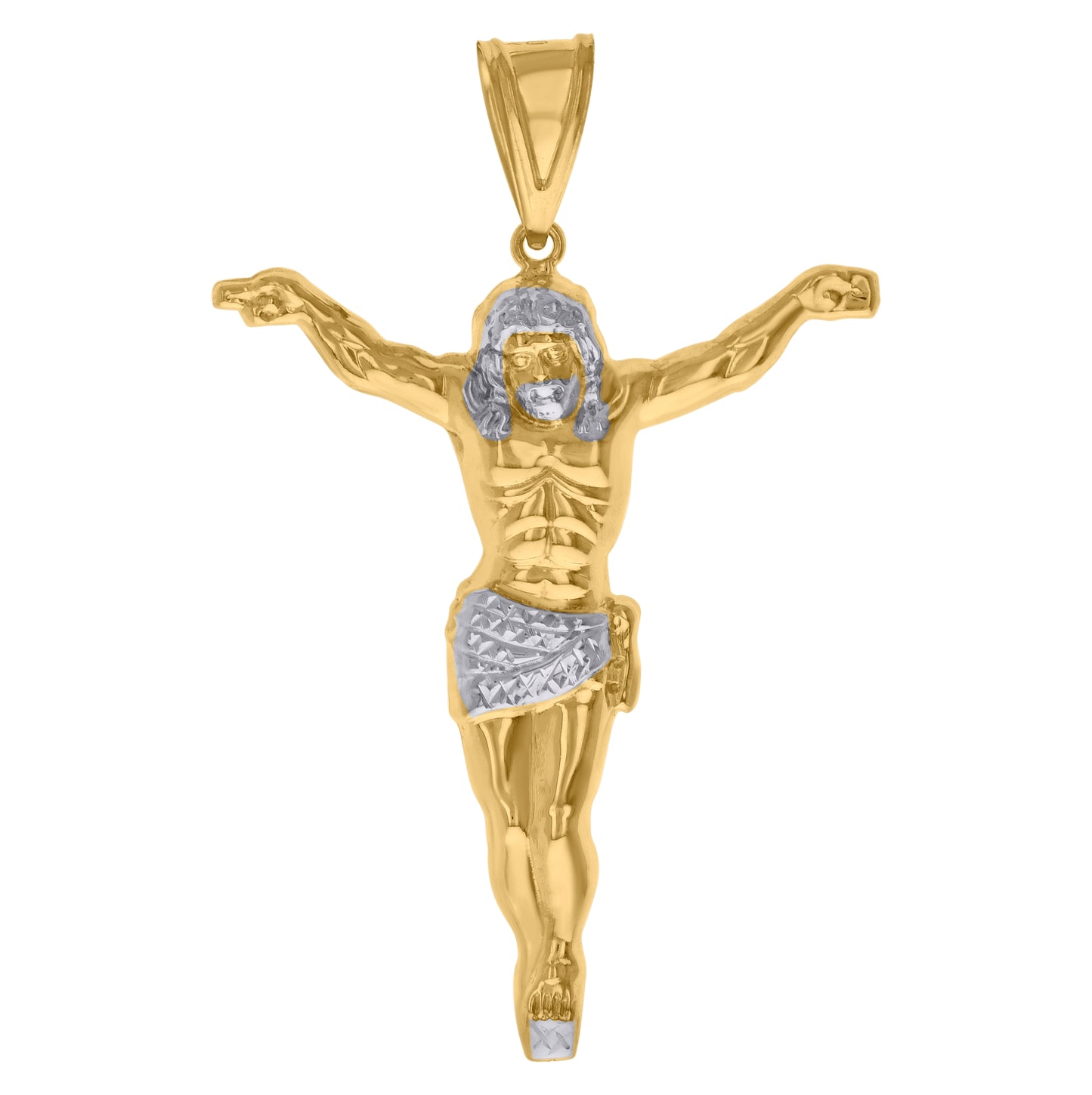 14K Two-tone Gold Mens Jesus Religious Charm Pendant