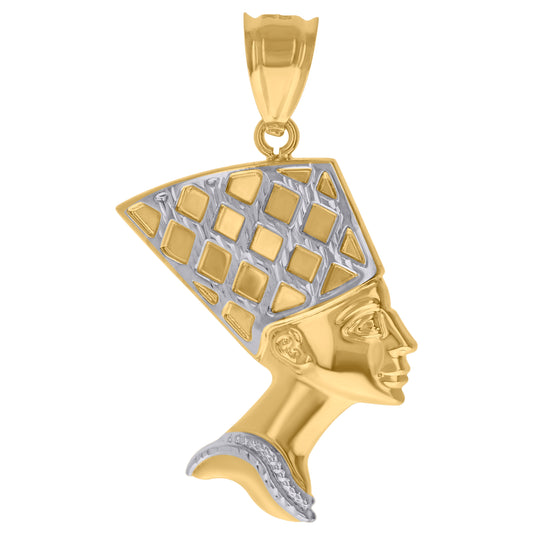 14K Two-tone Gold Mens Nefertiti Egyptian Charm Pendant