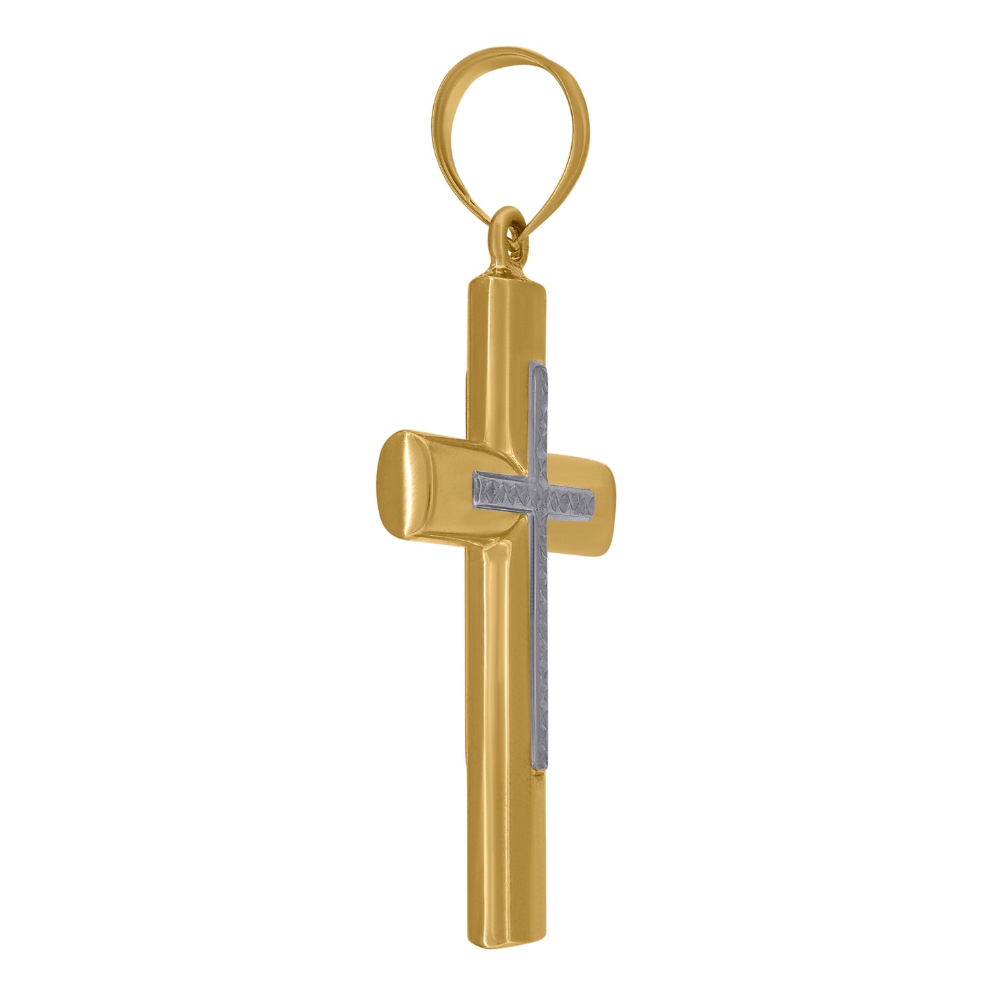 14K Two-tone Gold Mens Cross Religious Charm Pendant