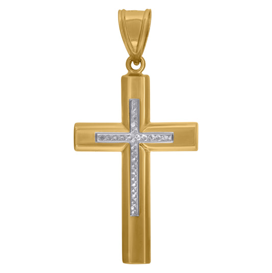 14K Two-tone Gold Mens Cross Religious Charm Pendant