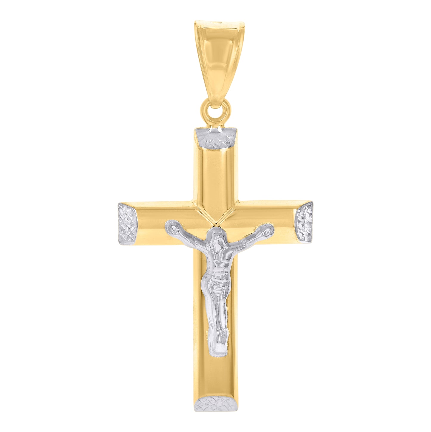 14K Two-tone Gold Unisex Crucifix Cross Religious Charm Pendant