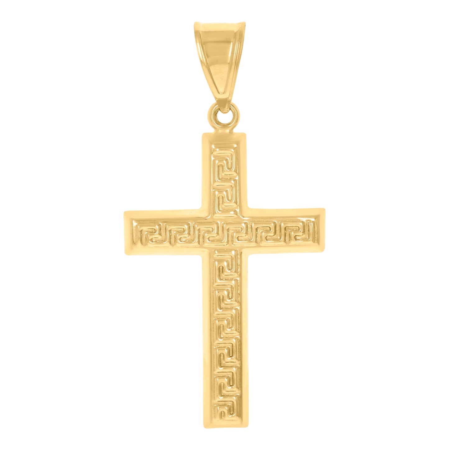 14K Two-tone Gold Unisex Greek Key Cross Religious Charm Pendant
