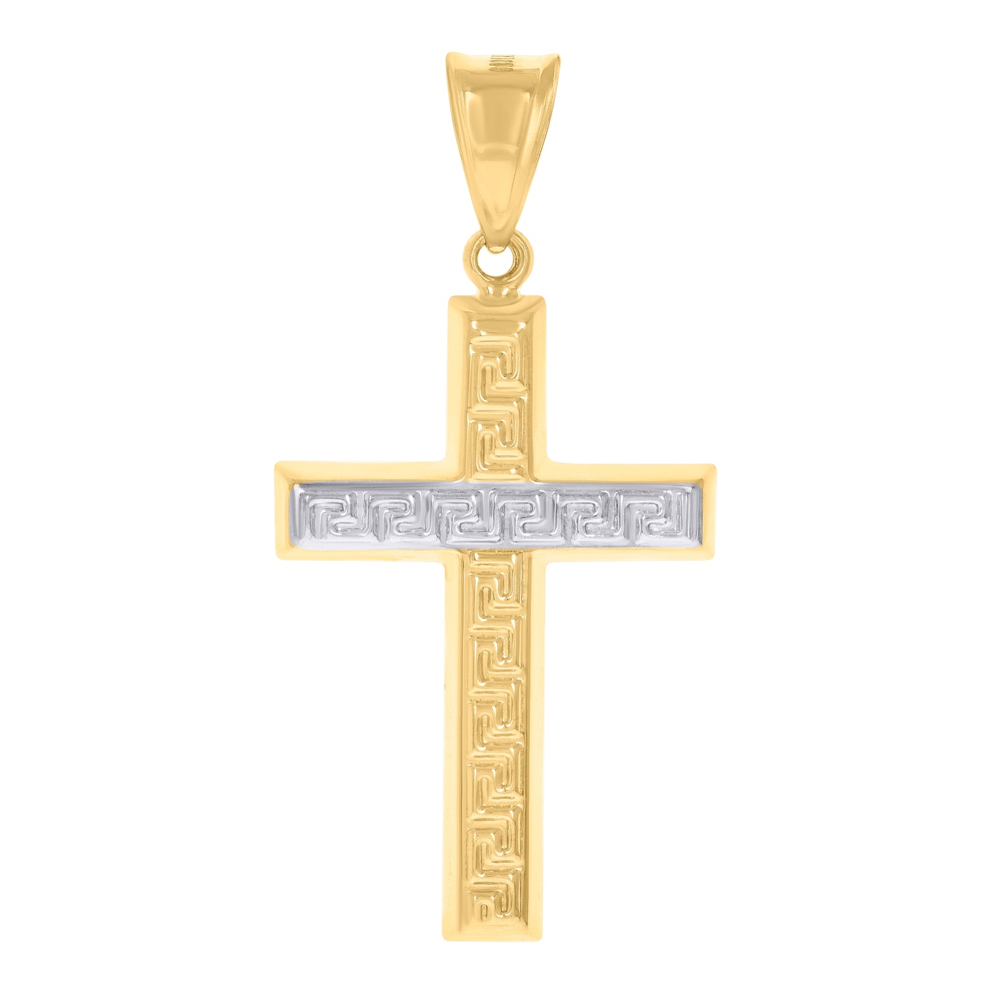 14K Two-tone Gold Unisex Greek Key Cross Religious Charm Pendant