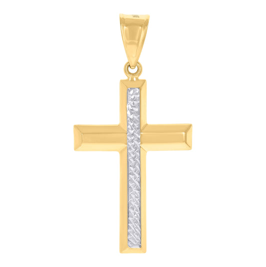 14K Two-Tone Gold Mens Cross Religious Charm Pendant