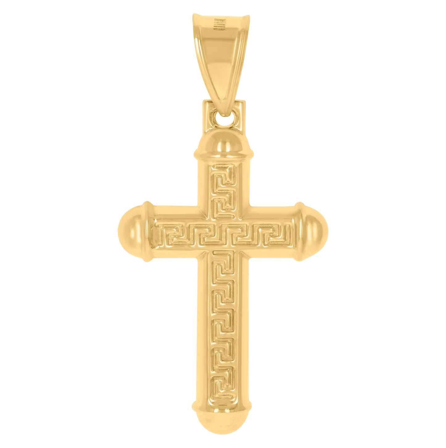 14K Two-Tone Gold Mens Greek Key Cross Religious Charm Pendant