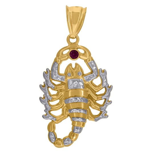 14K Two-tone Gold Mens Purple Cubic-Zirconia Scorpion Insect Zodiac Sign/Wildlife Charm Pendant