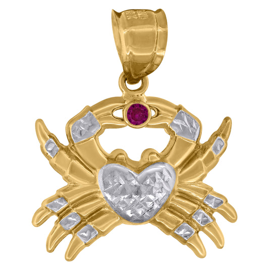 14K Two-tone Gold Mens Purple Cubic-Zirconia Crab Ocean Charm Pendant