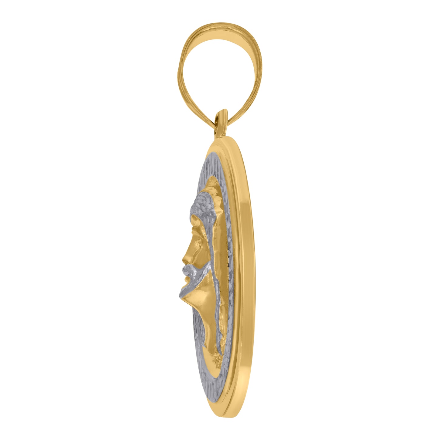 14K Two-tone Gold Mens Medallion Jesus Religious Charm Pendant