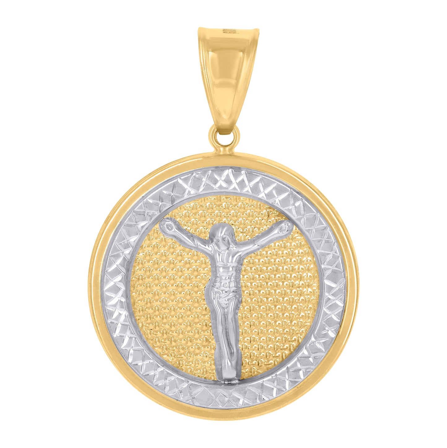 14K Two-tone Gold Mens Crucifix Jesus Religious Charm Pendant