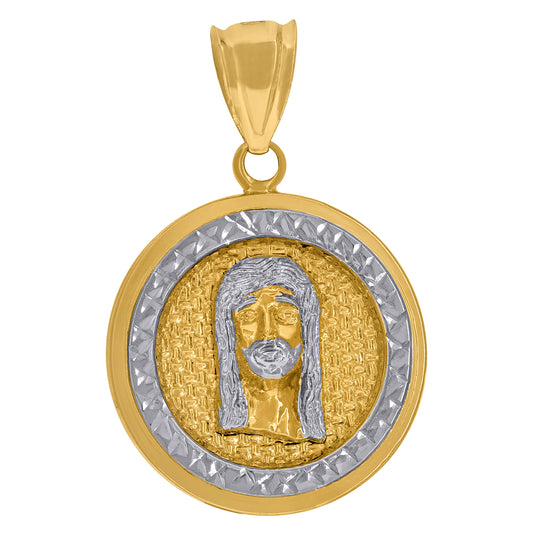 14K Two-tone Gold Mens Medallion Jesus Religious Charm Pendant