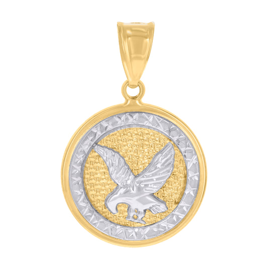 14K Two-Tone Gold Mens Eagle Birds Wildlife Charm Pendant