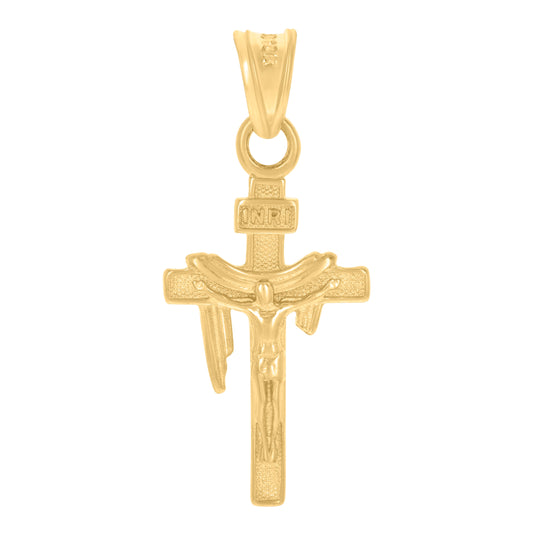 10K Yellow Gold Mens Draped INRI Crucifix Cross Religious Charm Pendant