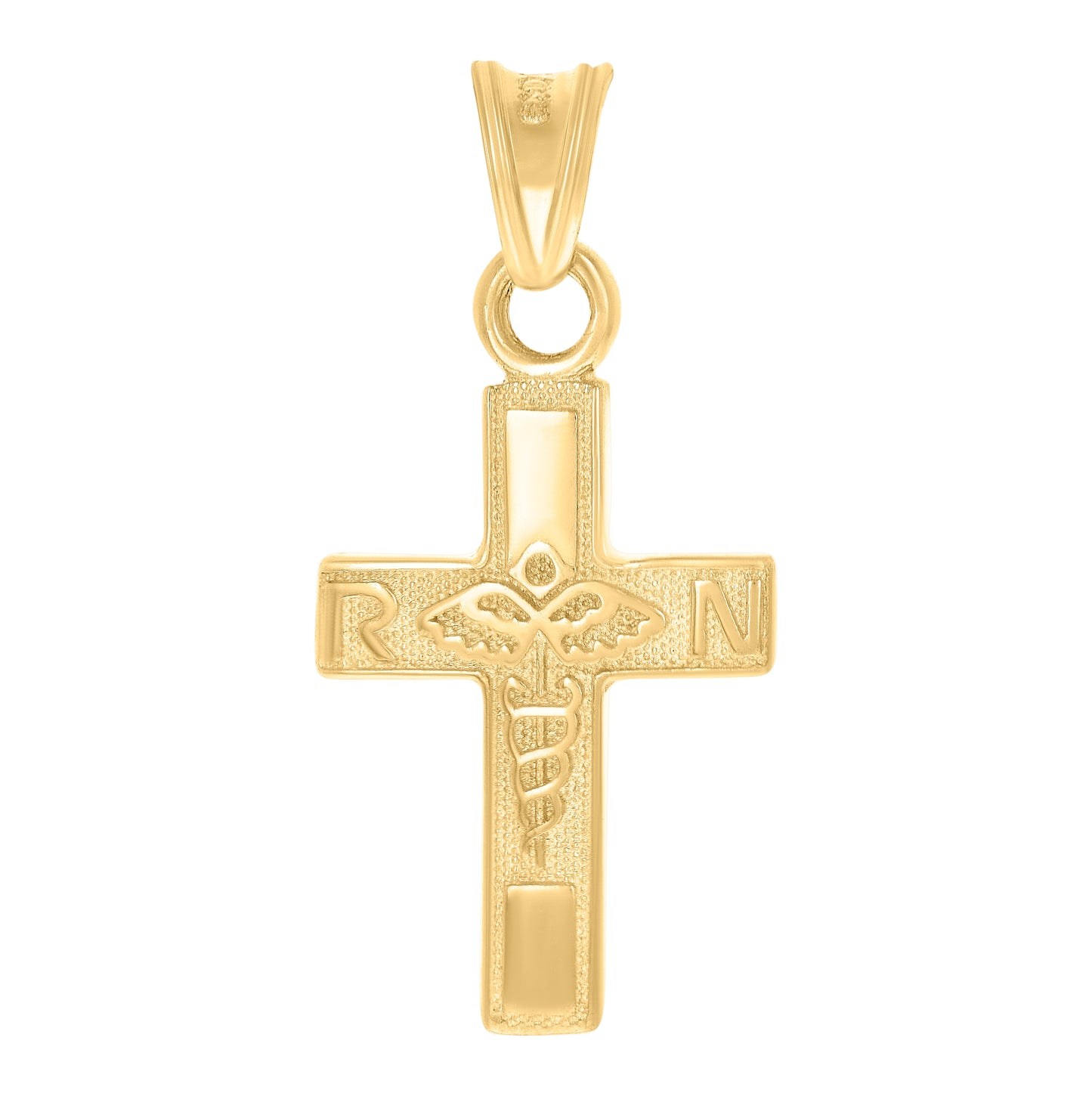 10K Yellow Gold Mens RN & Caduceus Cross Religious Charm Pendant