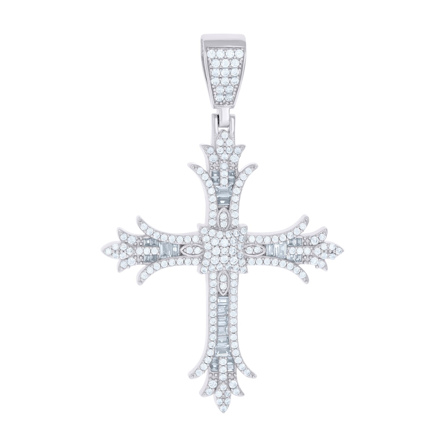 Sterling Silver Mens Cubic-Zirconia Cross Religious Charm Pendant
