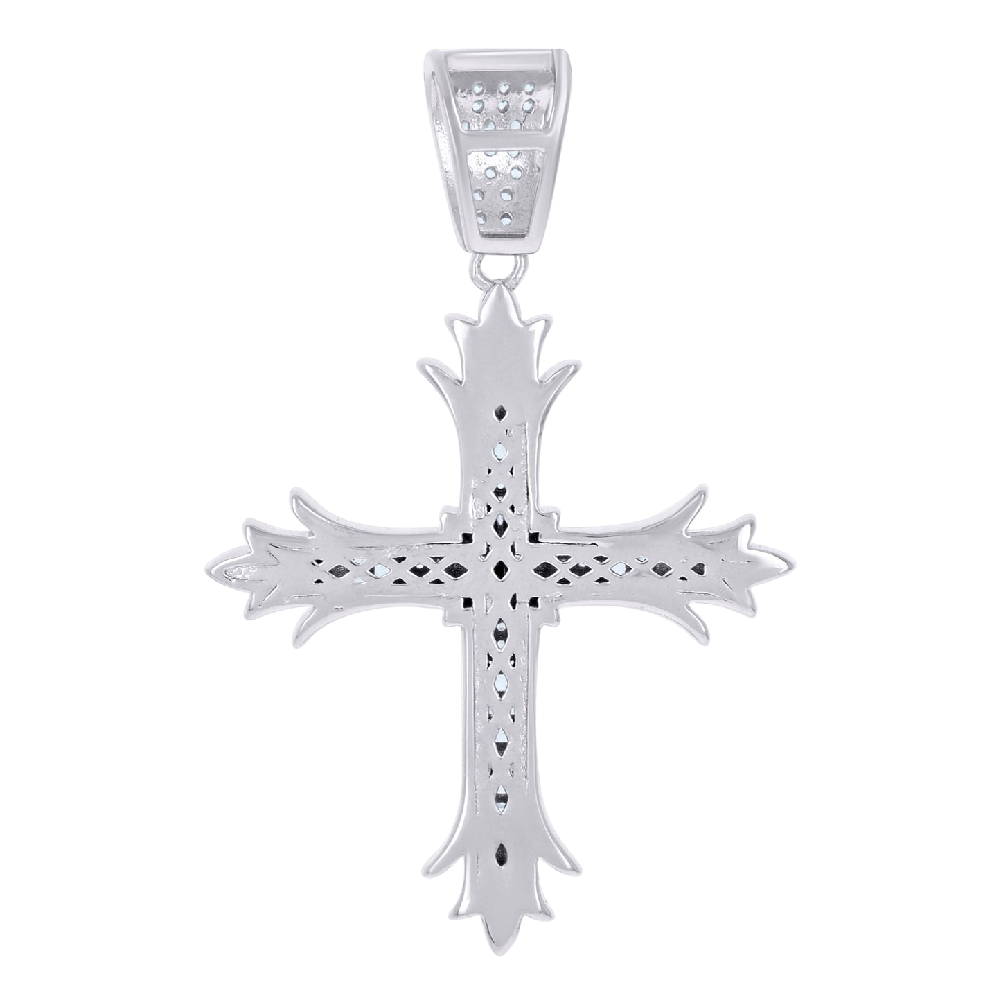 Sterling Silver Mens Cubic-Zirconia Cross Religious Charm Pendant