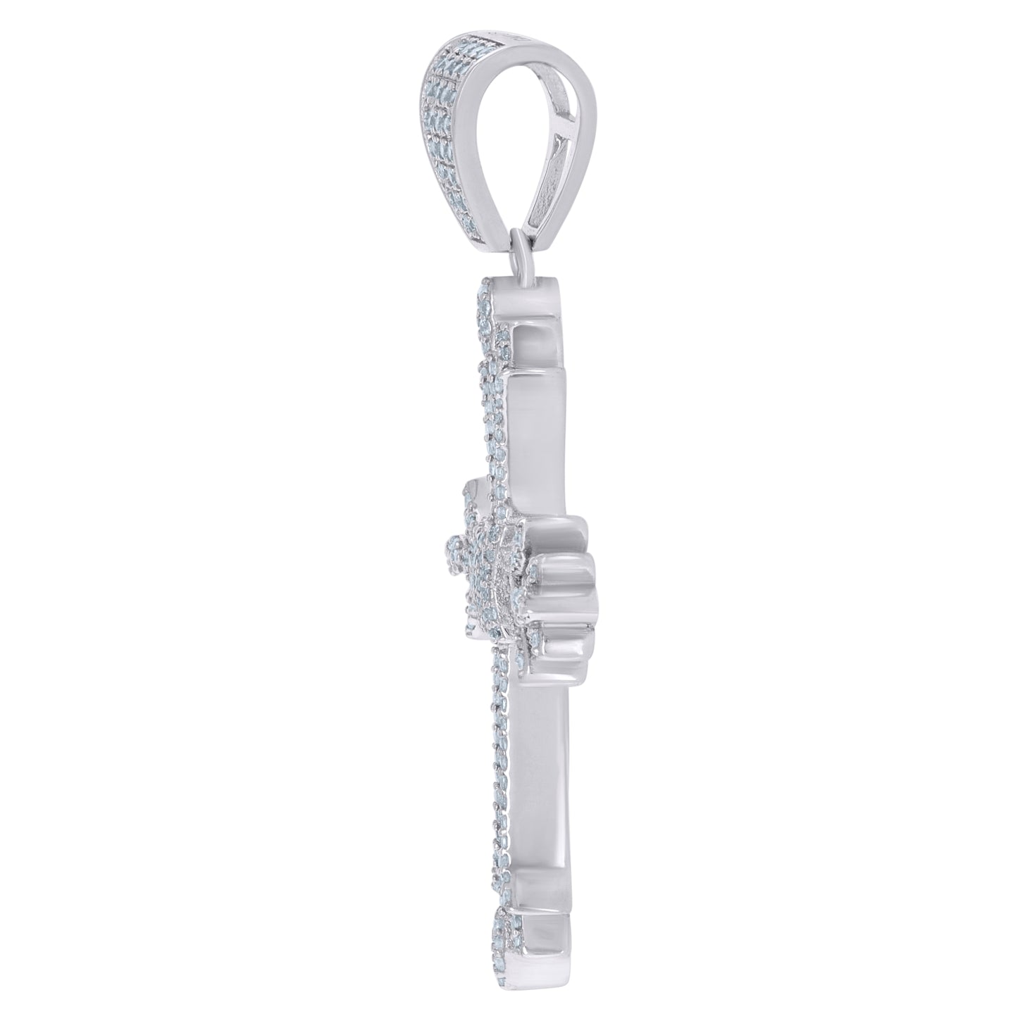 Sterling Silver Mens Cubic-Zirconia Cross Religious Charm Pendant