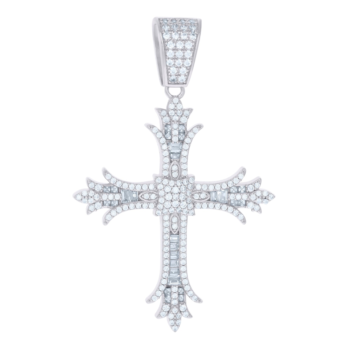 Sterling Silver Mens Cubic-Zirconia Cross Religious Charm Pendant