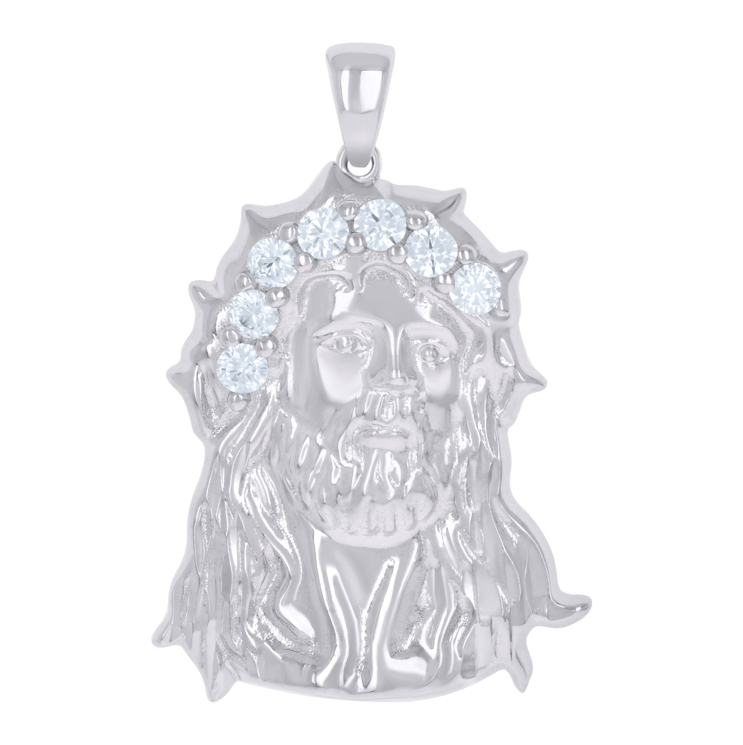 Sterling Silver Mens Cubic-Zirconia Jesus Religious Charm Pendant