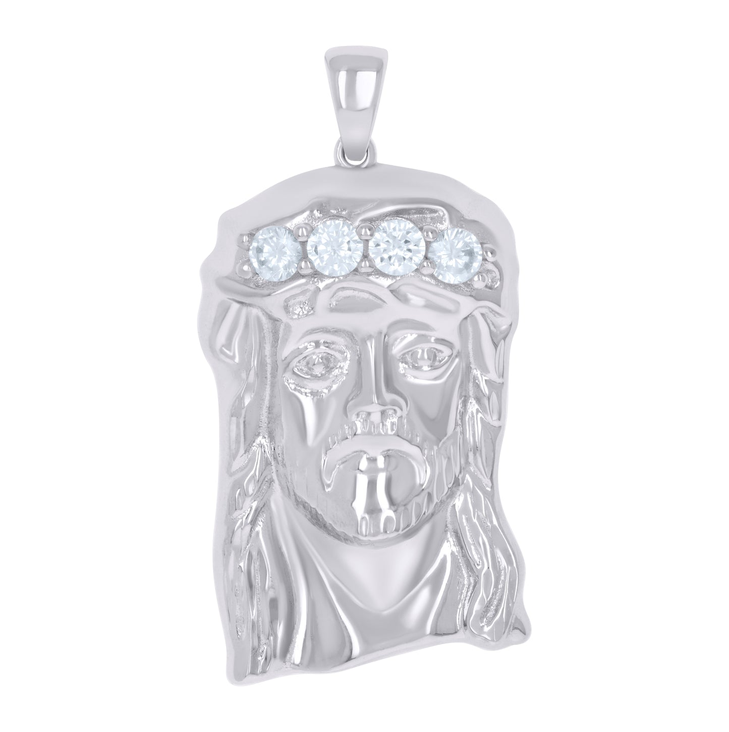 Sterling Silver Mens Cubic-Zirconia Jesus Religious Charm Pendant