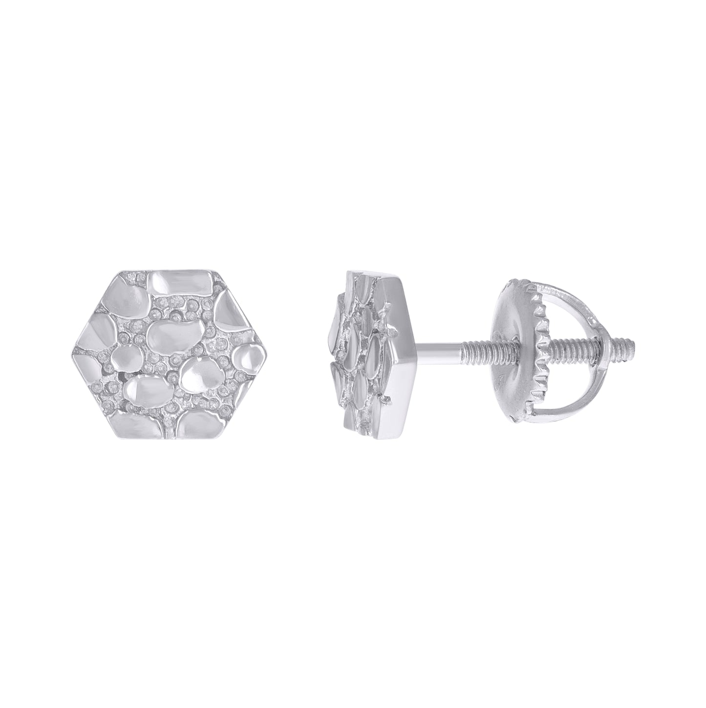 Sterling Silver Unisex Octagon Nugget Fashion Stud Earrings