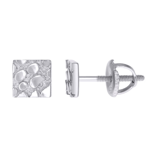 Sterling Silver Unisex Square Nugget Fashion Stud Earrings