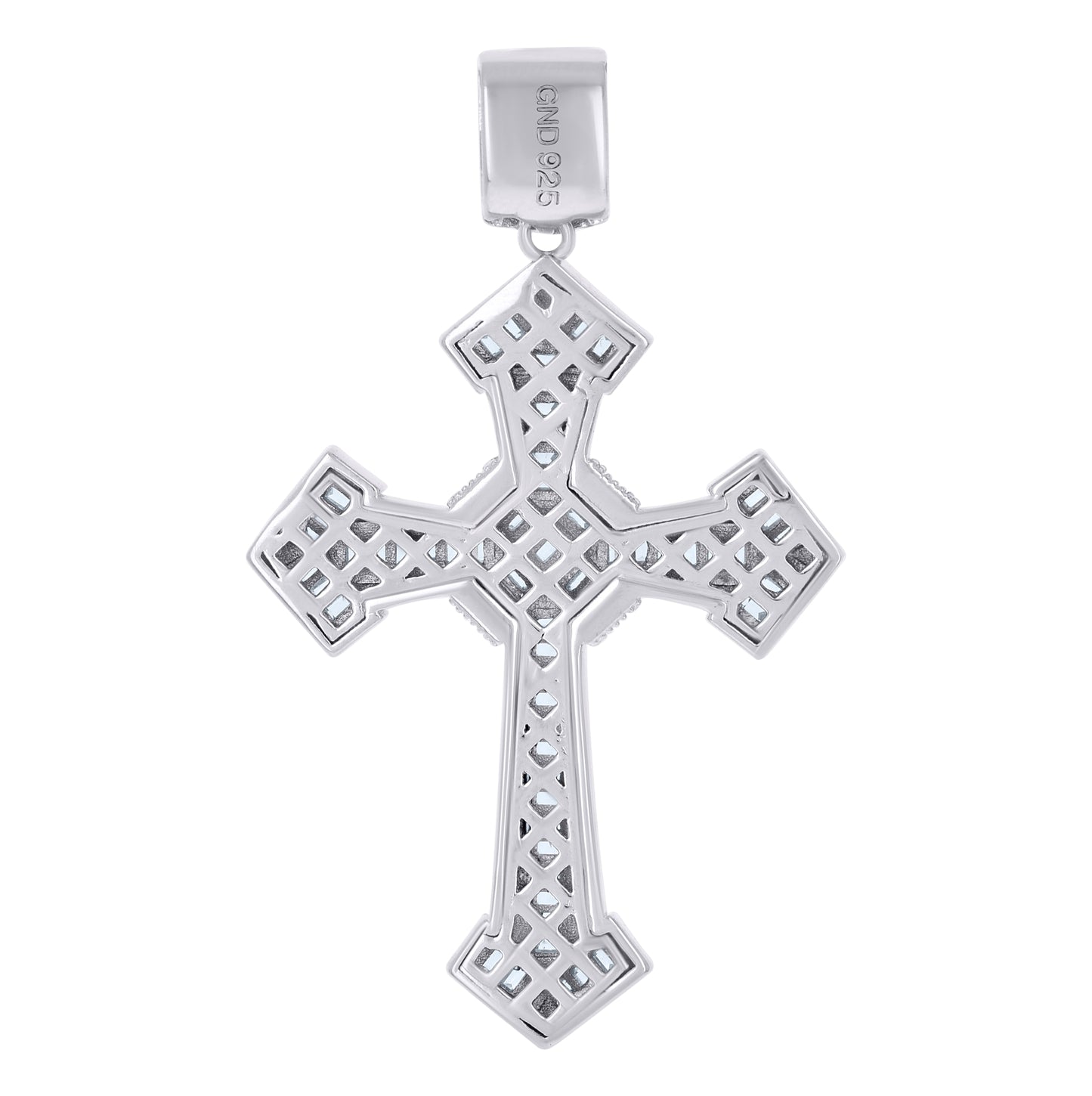Sterling Silver Mens Baguette Round Cubic-Zirconia Cross Religious Charm Pendant