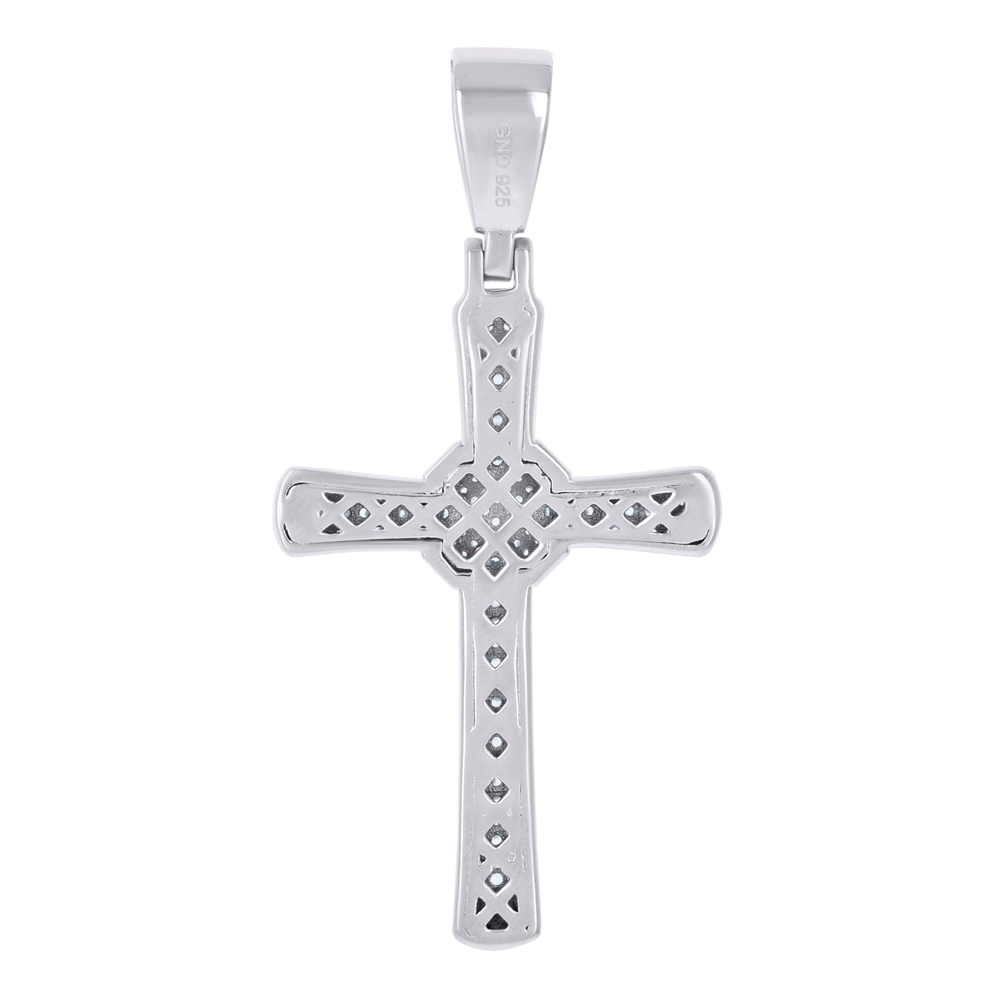 Sterling Silver Mens Cubic-Zirconia Cross Religious Charm Pendant