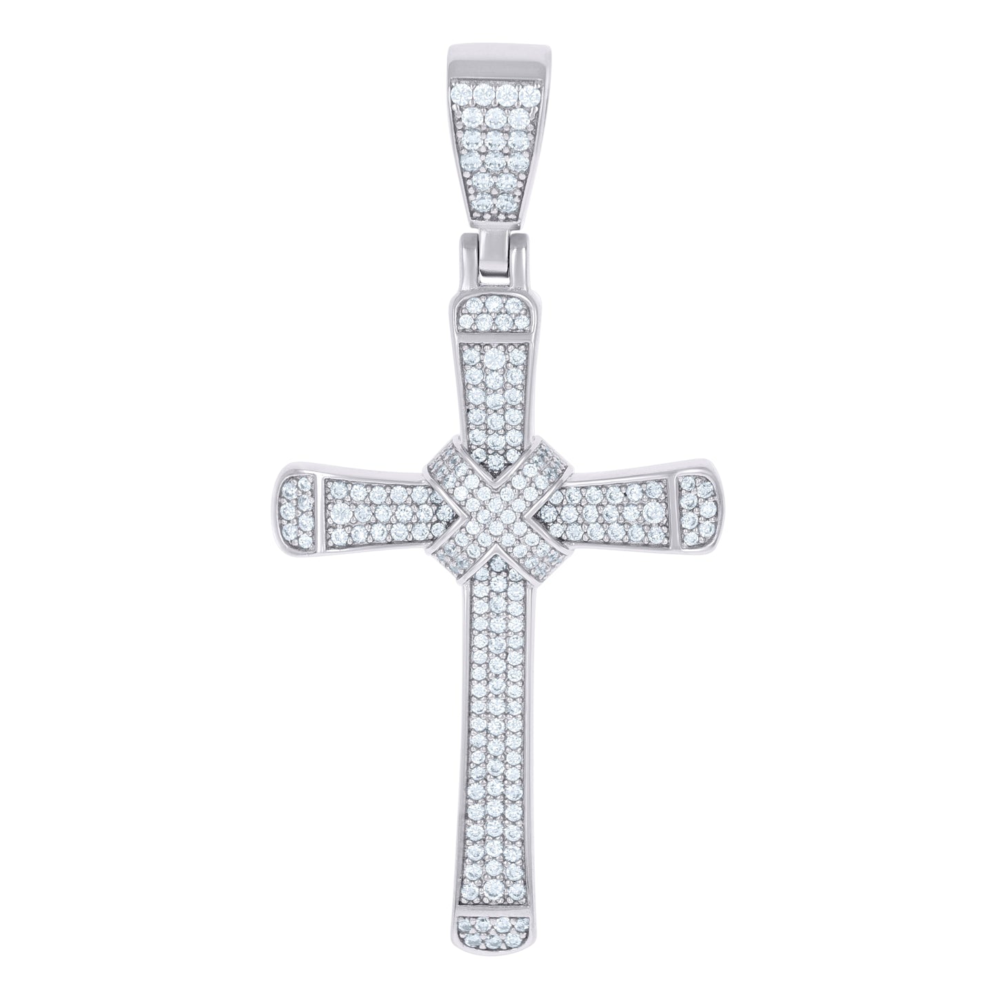 Sterling Silver Mens Cubic-Zirconia Cross Religious Charm Pendant