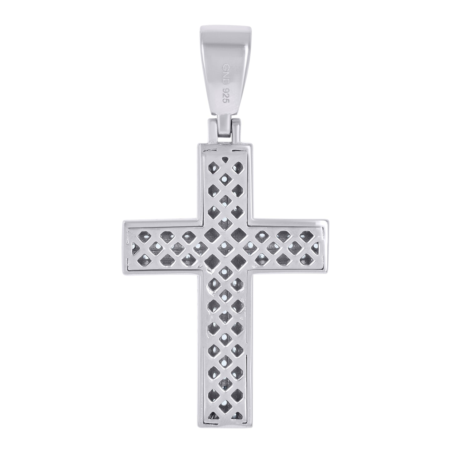 Sterling Silver Mens Cubic-Zirconia Cross Religious Charm Pendant