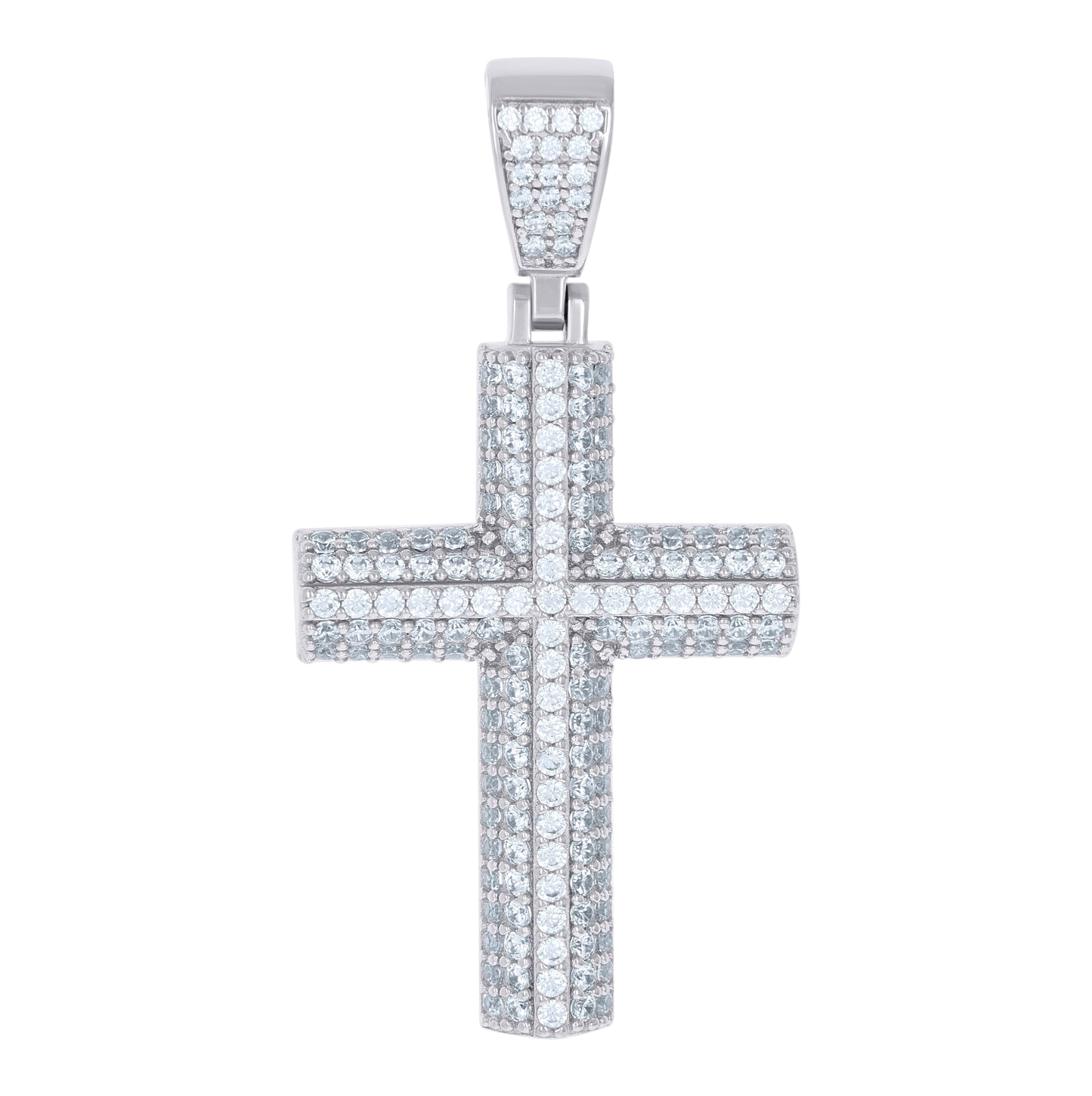 Sterling Silver Mens Cubic-Zirconia Cross Religious Charm Pendant