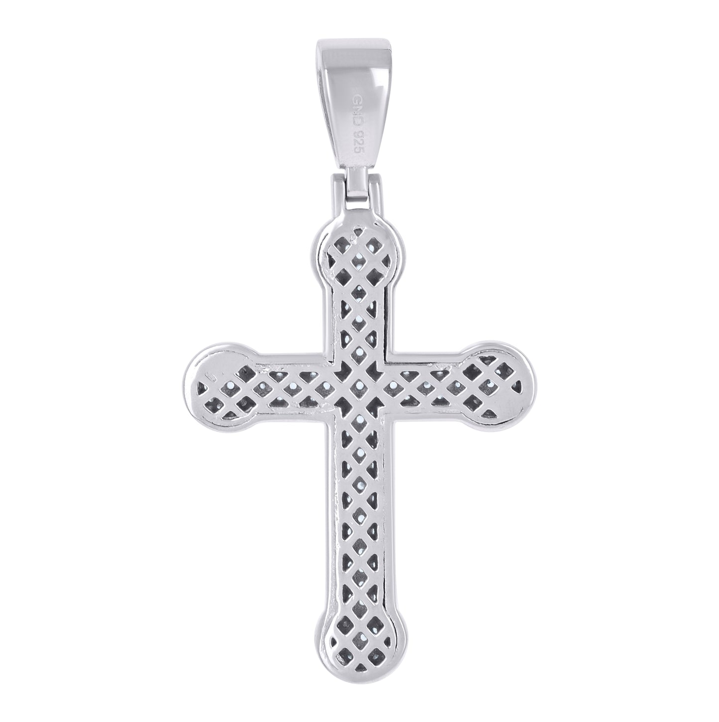Sterling Silver Mens Cubic-Zirconia Cross Religious Charm Pendant