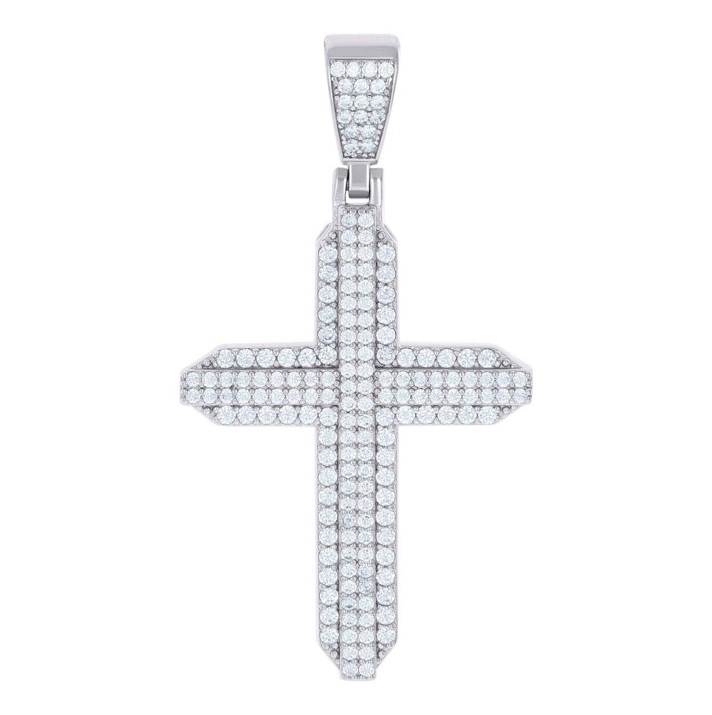 Sterling Silver Mens Cubic-Zirconia Cross Religious Charm Pendant
