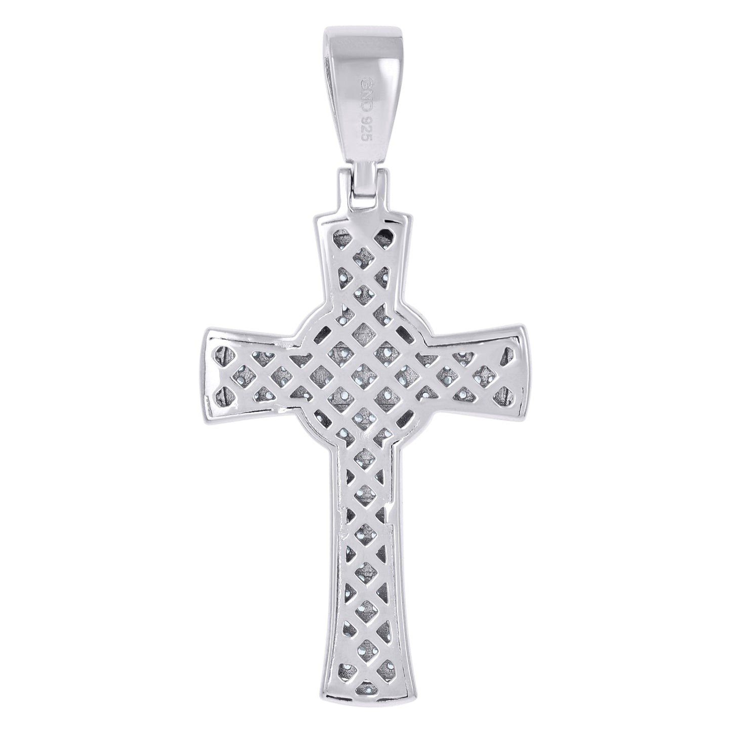Sterling Silver Mens Cubic-Zirconia Cross Religious Charm Pendant