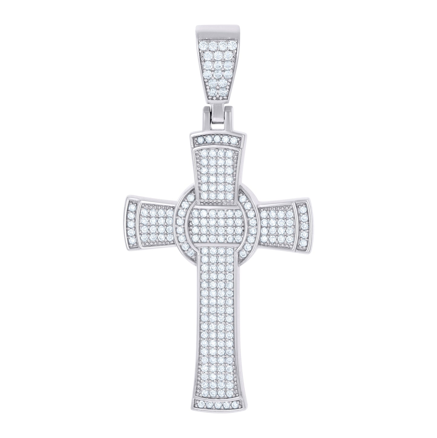 Sterling Silver Mens Cubic-Zirconia Cross Religious Charm Pendant