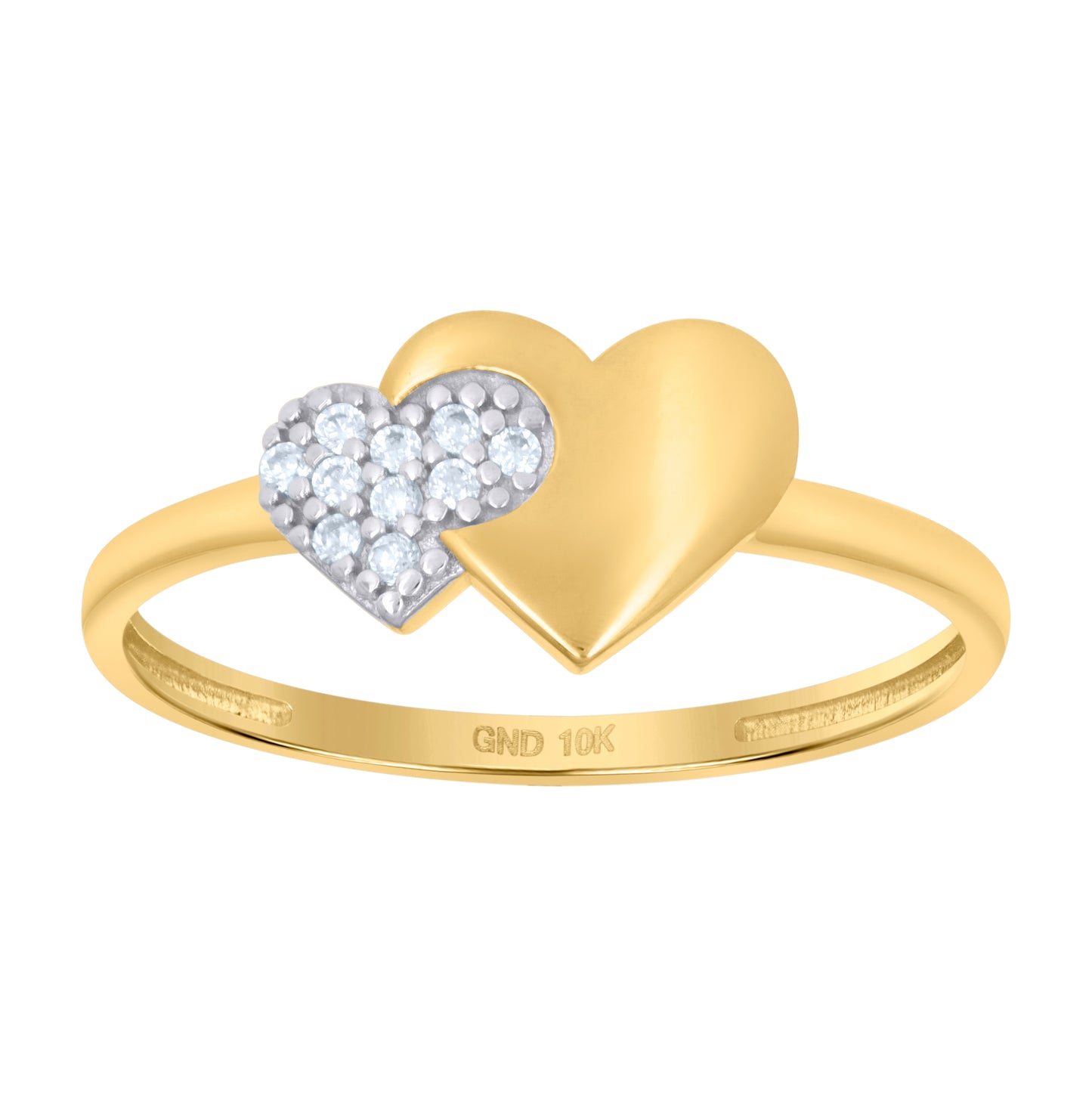 10K Two-tone Gold Womens Cubic-Zirconia Double Hearts Ring