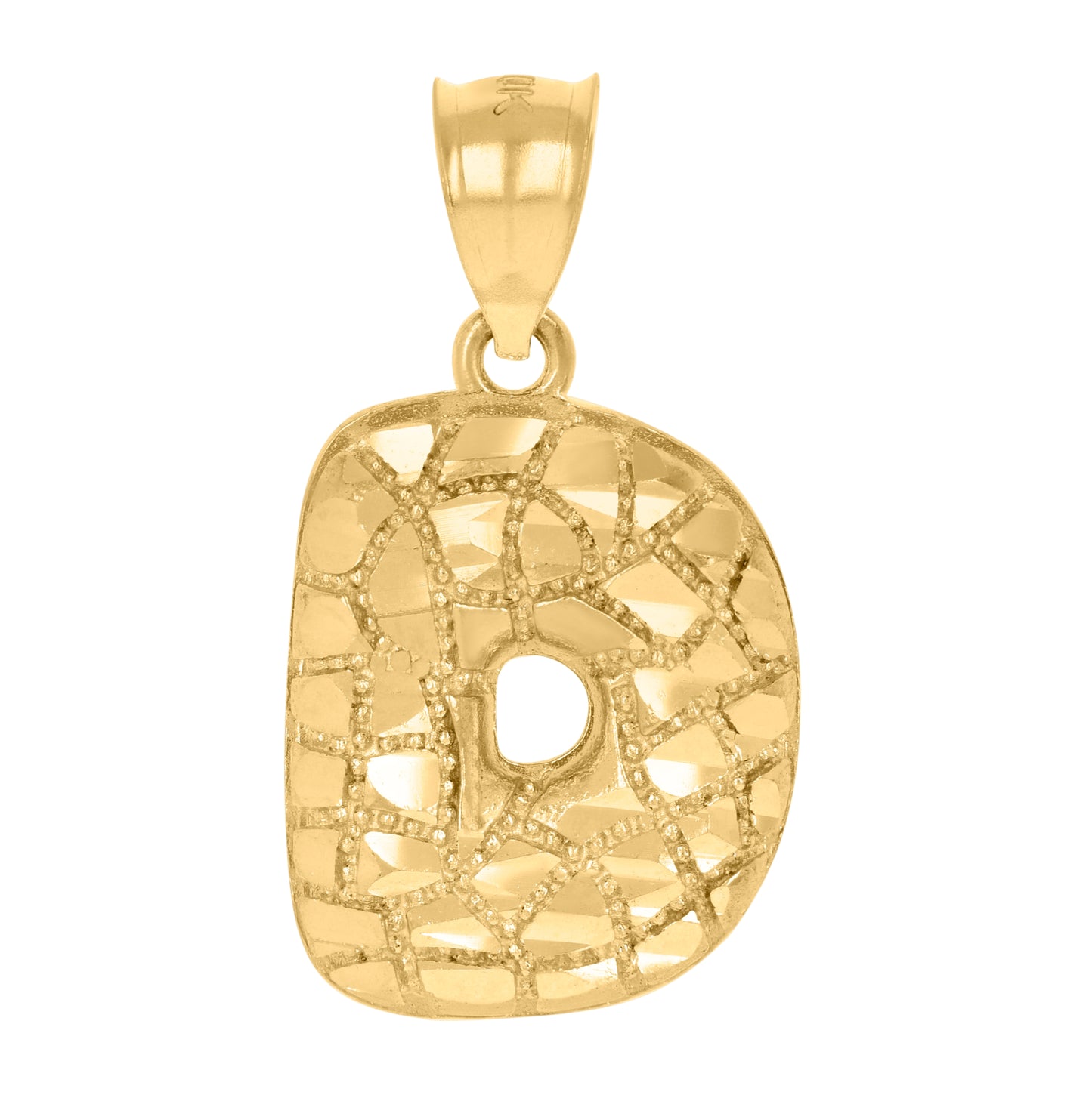 10K Yellow Gold Unisex Initial Alphabet Nugget Charm Pendant