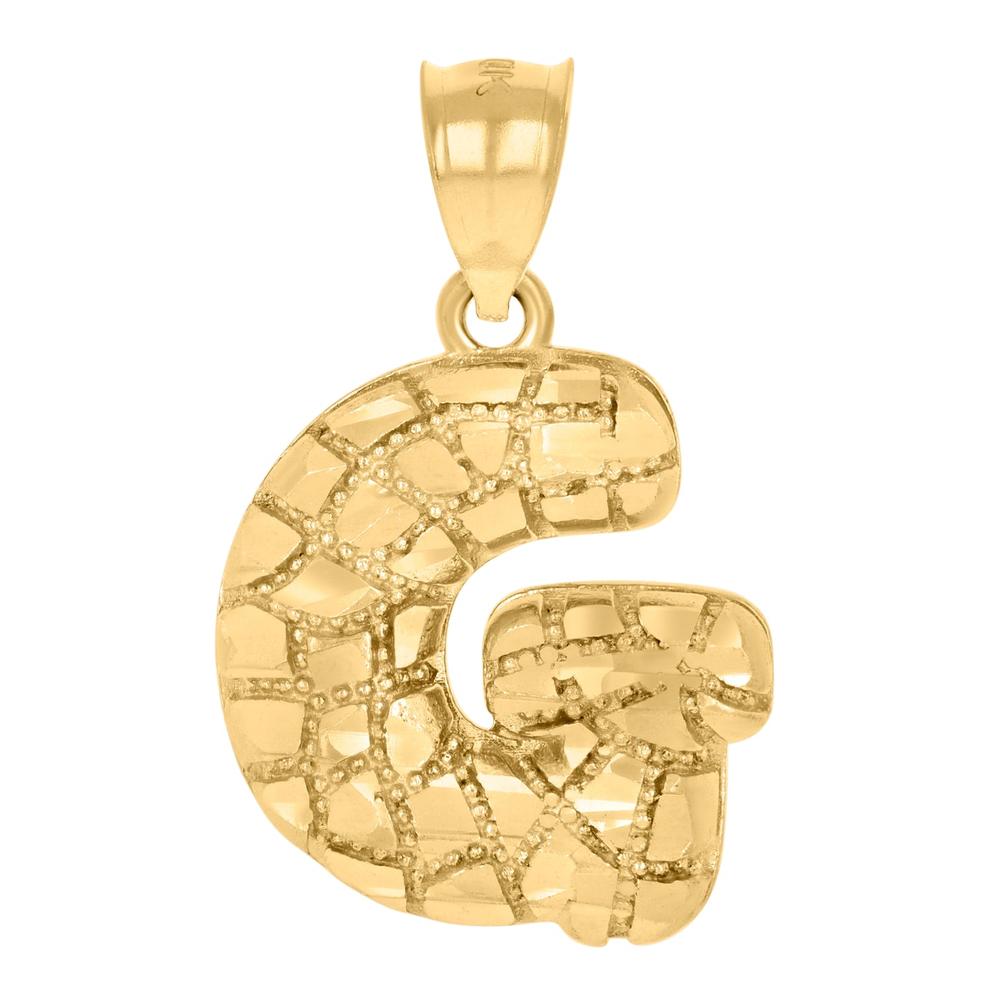 10K Yellow Gold Unisex Initial Alphabet Nugget Charm Pendant