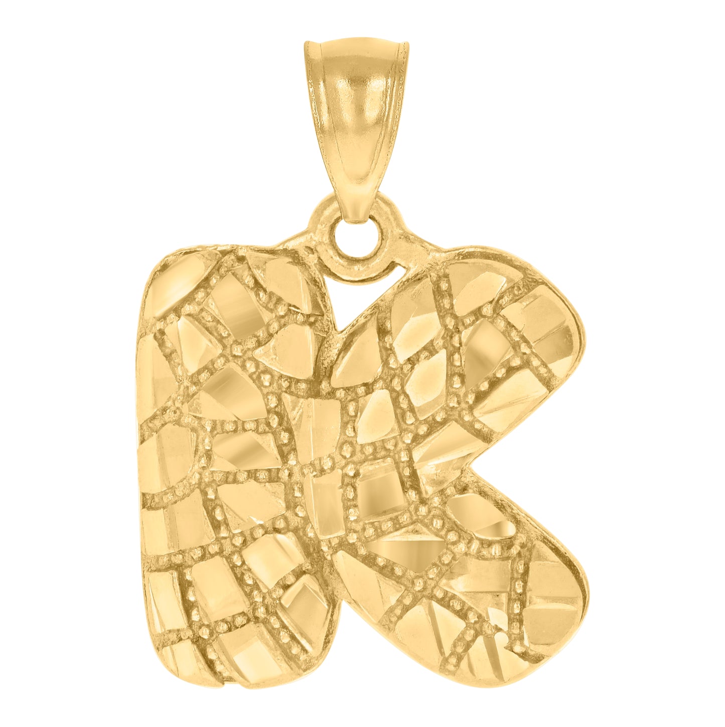 10K Yellow Gold Unisex Initial Alphabet Nugget Charm Pendant