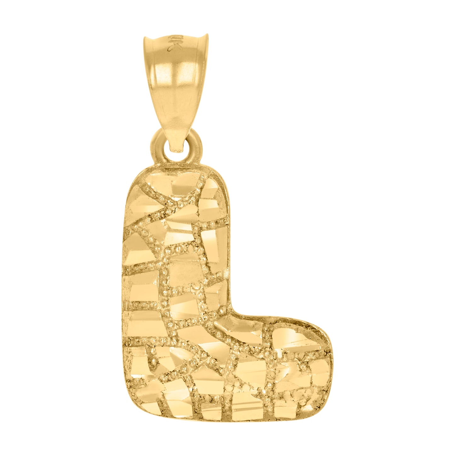 10K Yellow Gold Unisex Initial Alphabet Nugget Charm Pendant
