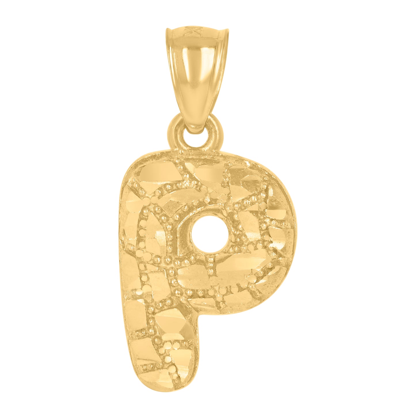 10K Yellow Gold Unisex Initial Alphabet Nugget Charm Pendant