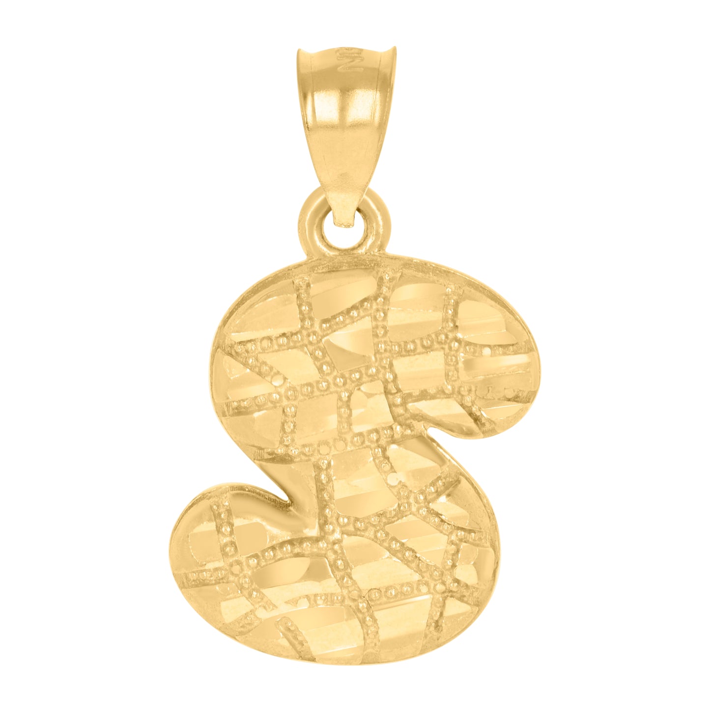 10K Yellow Gold Unisex Initial Alphabet Nugget Charm Pendant